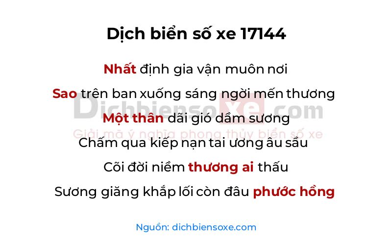 Dịch thơ biển số 17144