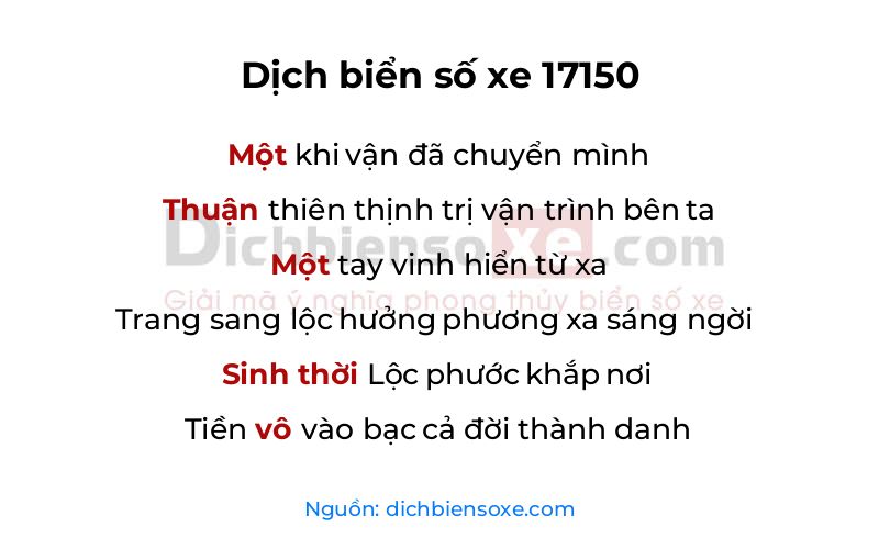 Dịch thơ biển số 17150