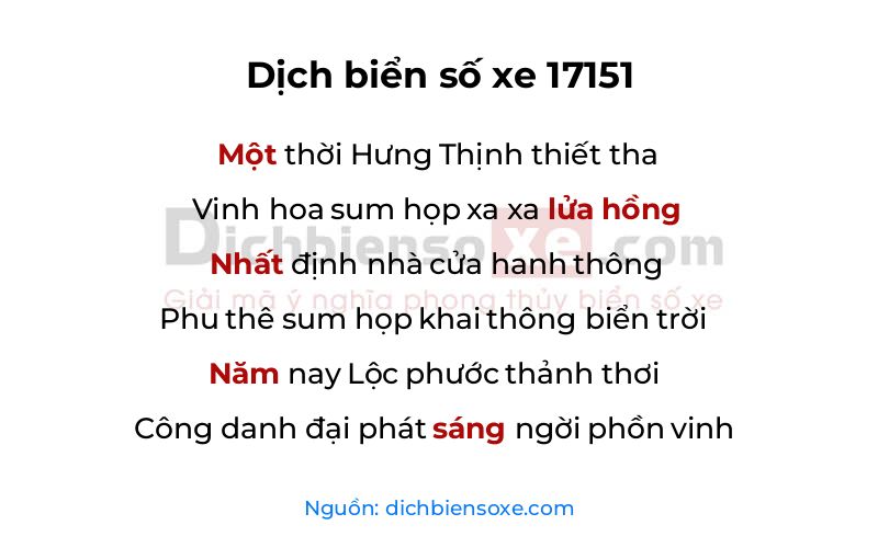Dịch thơ biển số 17151