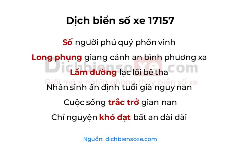 Dịch thơ biển số 17157