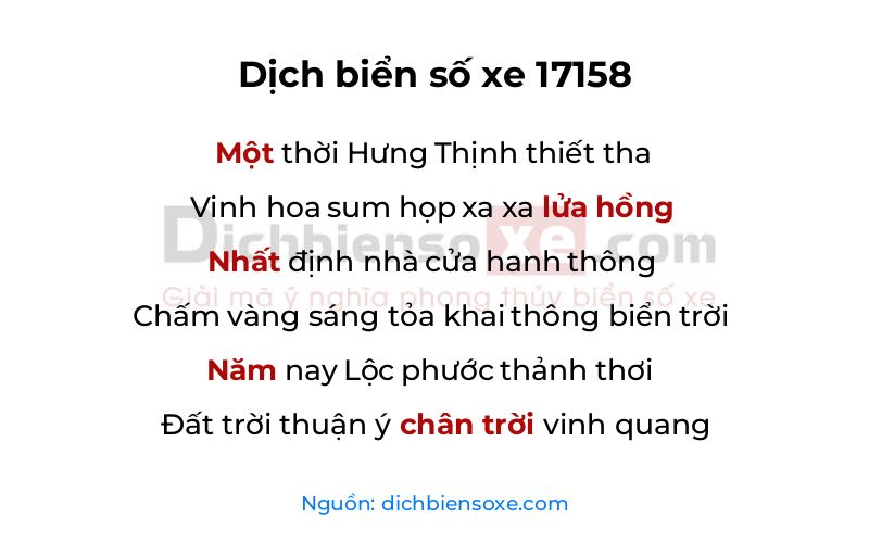 Dịch thơ biển số 17158