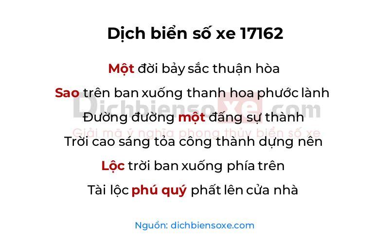Dịch thơ biển số 17162
