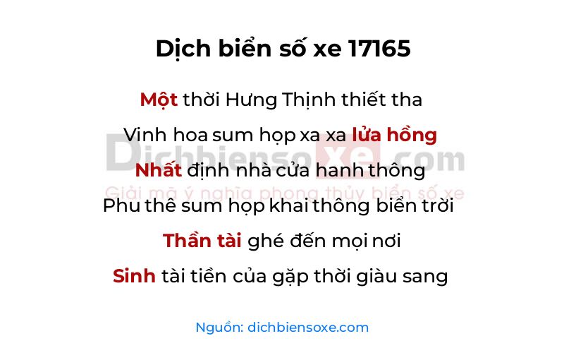 Dịch thơ biển số 17165