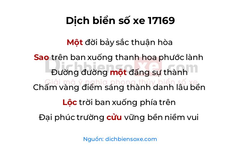 Dịch thơ biển số 17169