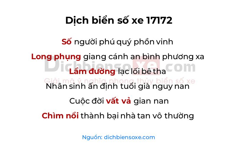 Dịch thơ biển số 17172