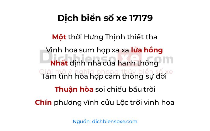 Dịch thơ biển số 17179