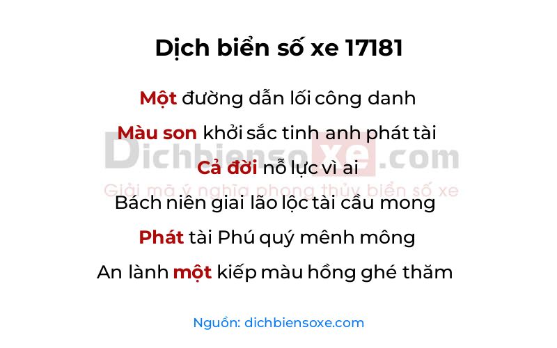 Dịch thơ biển số 17181