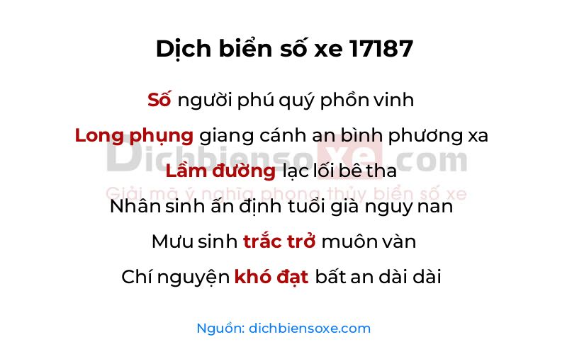 Dịch thơ biển số 17187