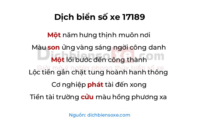 Dịch thơ biển số 17189