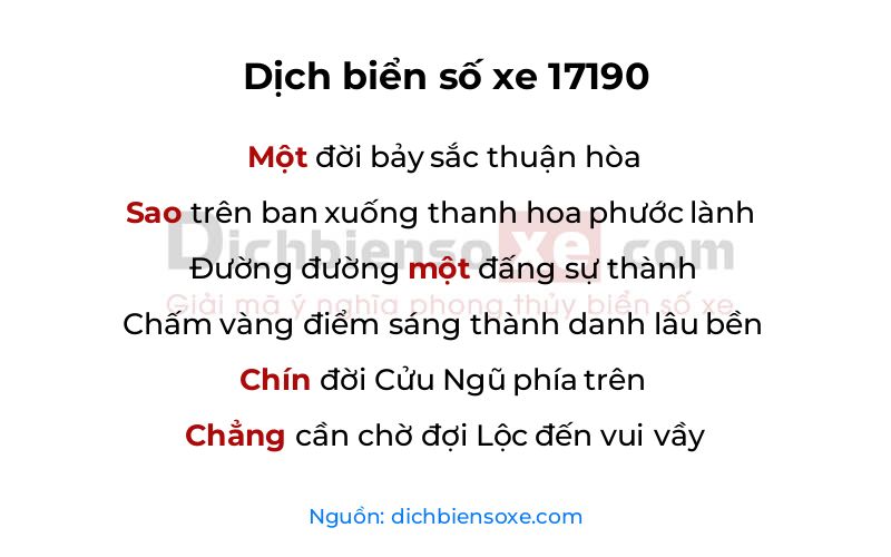 Dịch thơ biển số 17190