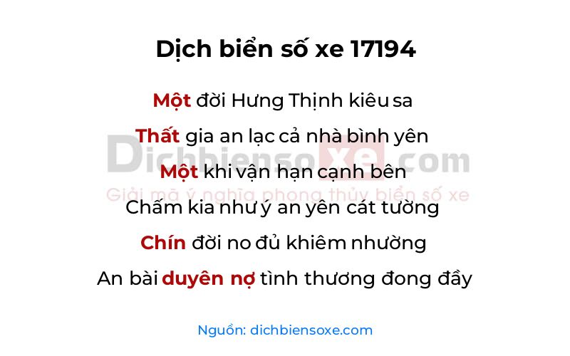 Dịch thơ biển số 17194