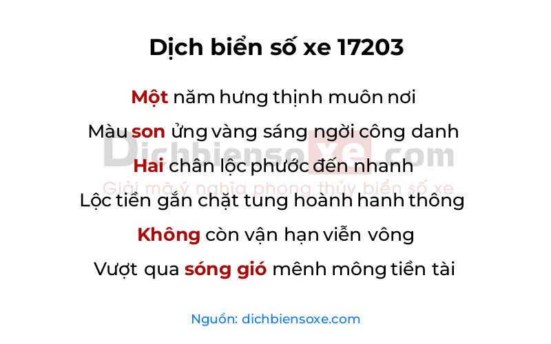 Dịch thơ biển số 17203