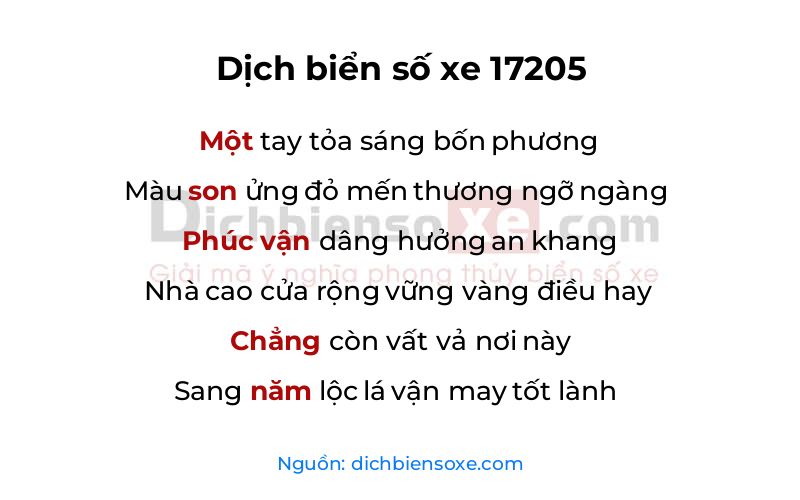 Dịch thơ biển số 17205