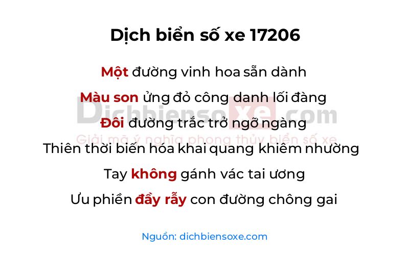 Dịch thơ biển số 17206