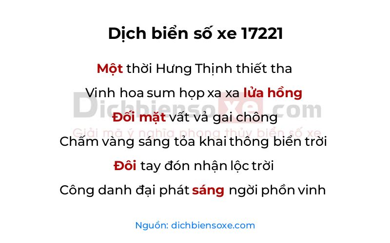 Dịch thơ biển số 17221