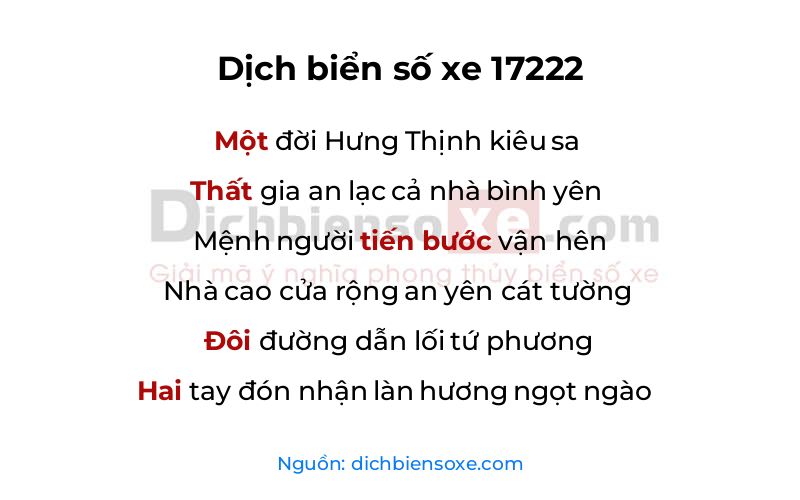 Dịch thơ biển số 17222