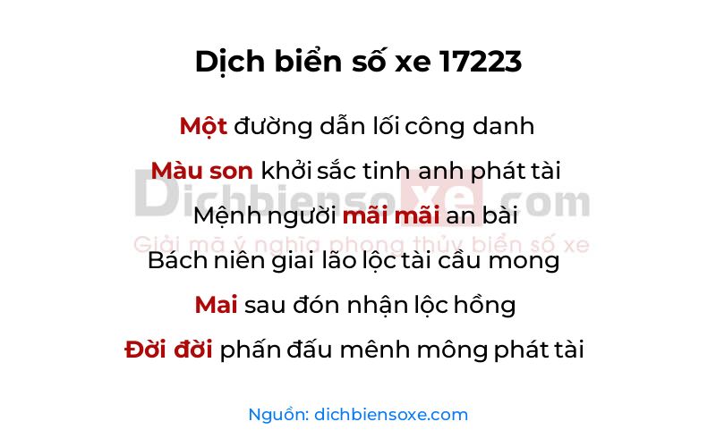 Dịch thơ biển số 17223