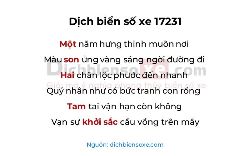 Dịch thơ biển số 17231