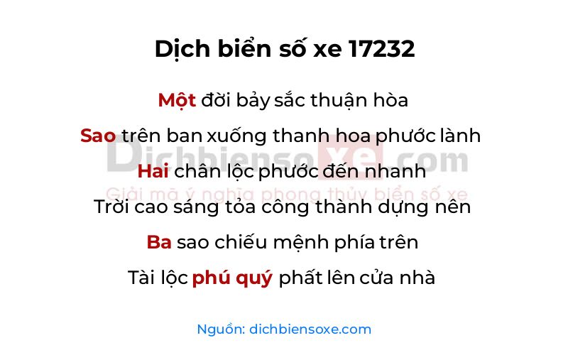 Dịch thơ biển số 17232