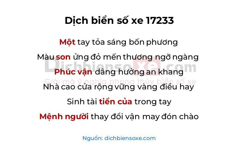 Dịch thơ biển số 17233