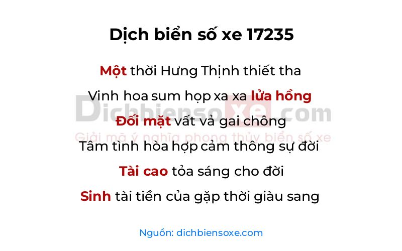 Dịch thơ biển số 17235