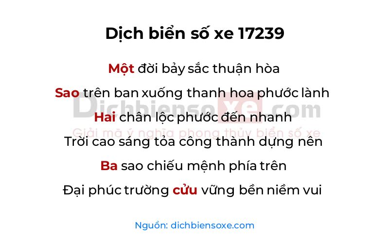 Dịch thơ biển số 17239