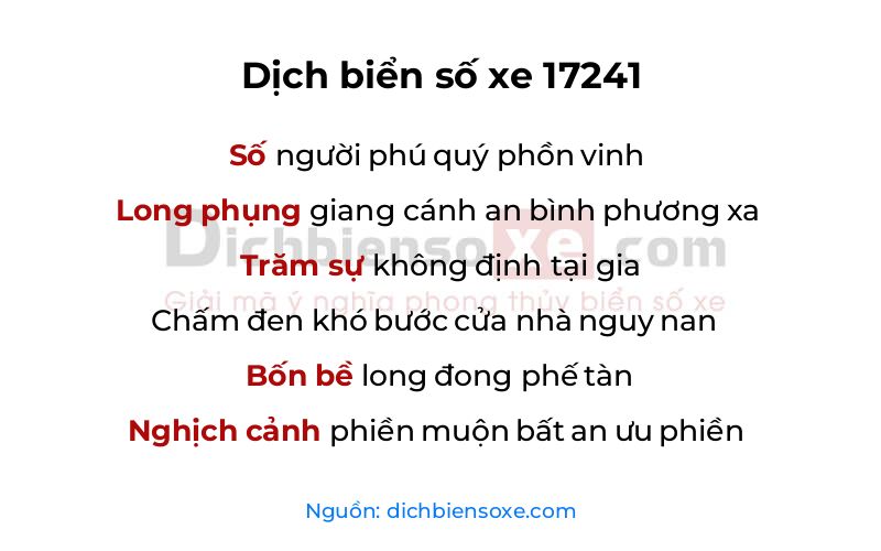 Dịch thơ biển số 17241
