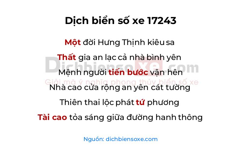 Dịch thơ biển số 17243