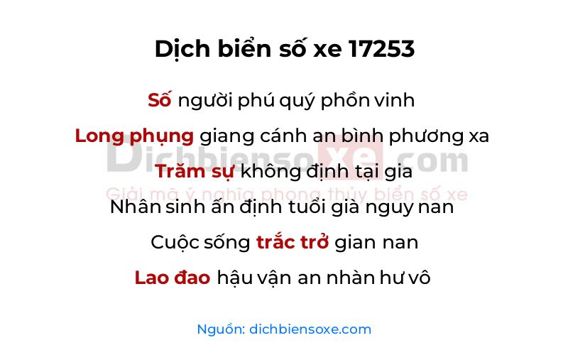 Dịch thơ biển số 17253