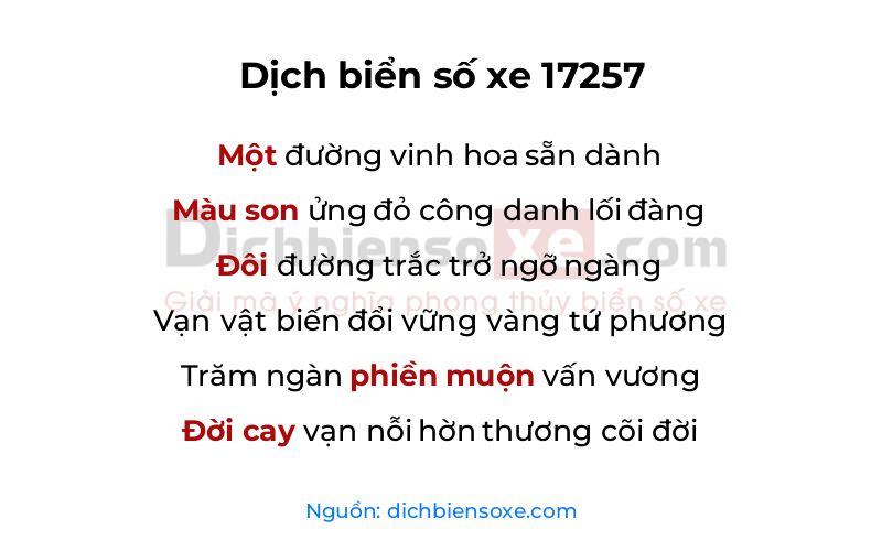 Dịch thơ biển số 17257