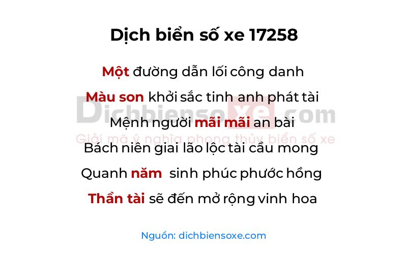 Dịch thơ biển số 17258