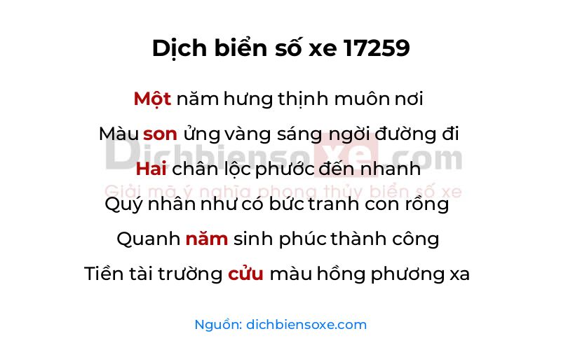 Dịch thơ biển số 17259