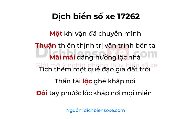 Dịch thơ biển số 17262