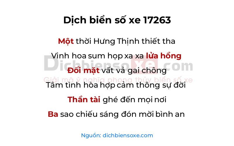 Dịch thơ biển số 17263