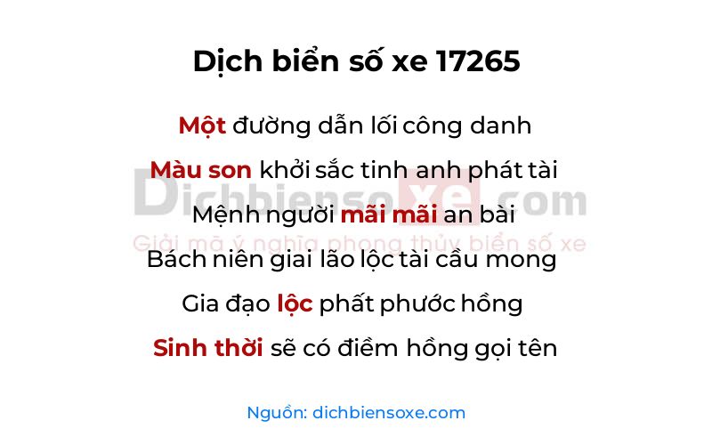 Dịch thơ biển số 17265