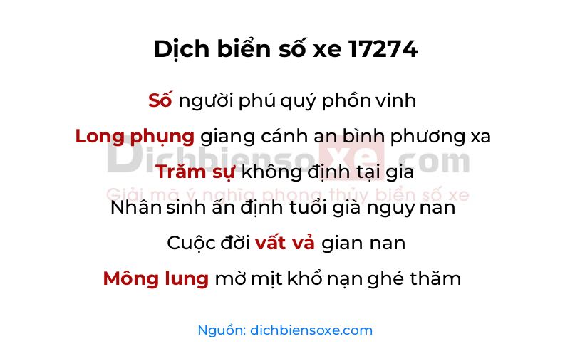 Dịch thơ biển số 17274