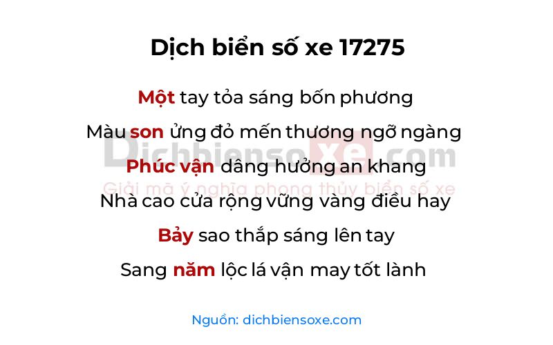 Dịch thơ biển số 17275