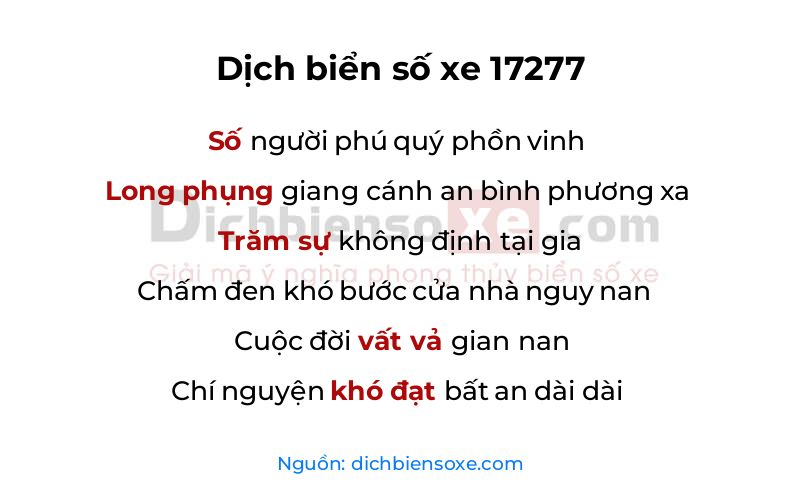 Dịch thơ biển số 17277