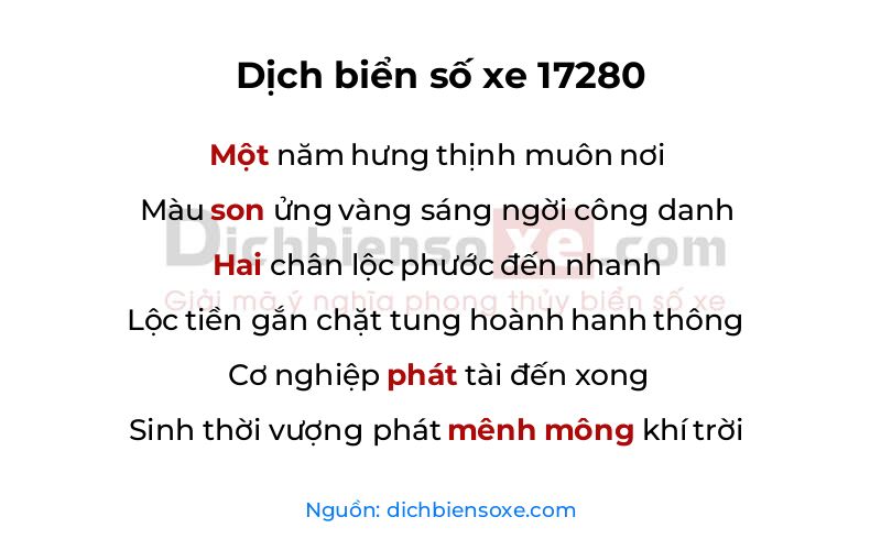 Dịch thơ biển số 17280