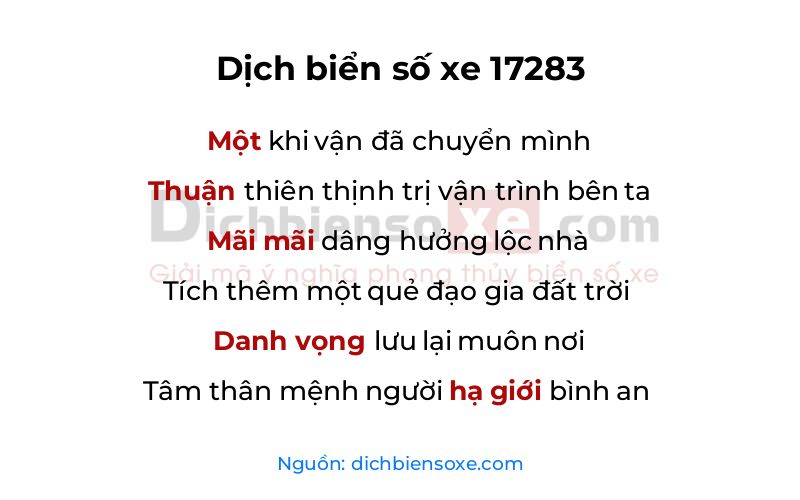 Dịch thơ biển số 17283