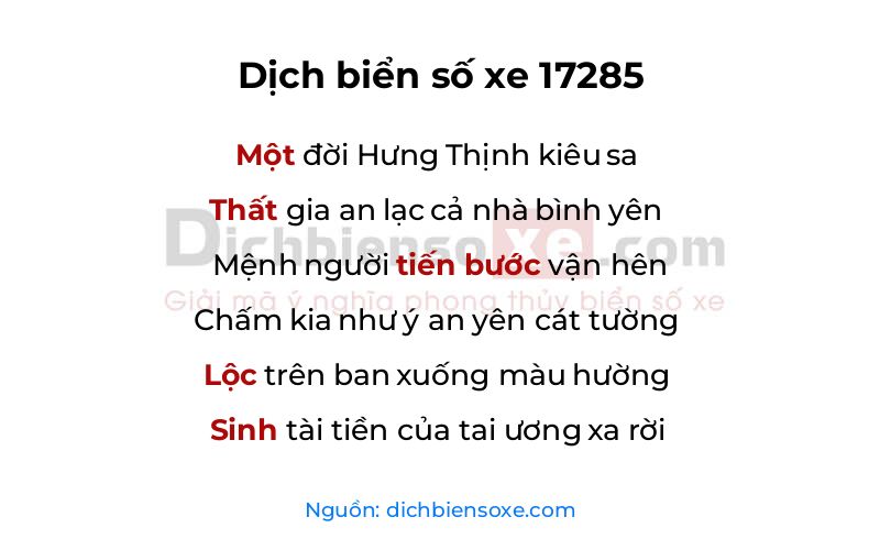 Dịch thơ biển số 17285