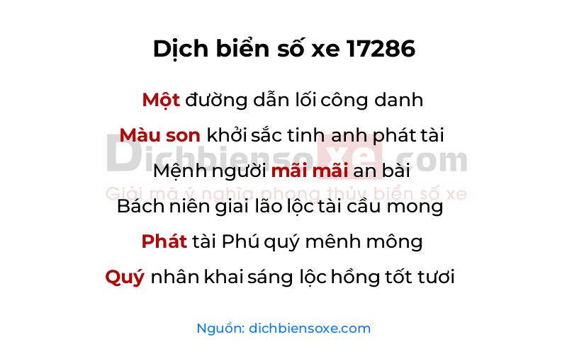 Dịch thơ biển số 17286