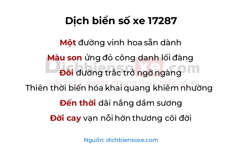 Dịch thơ biển số 17287
