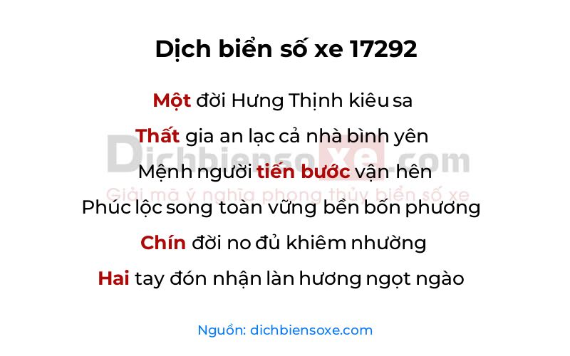 Dịch thơ biển số 17292