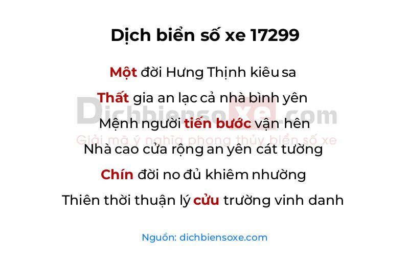 Dịch thơ biển số 17299