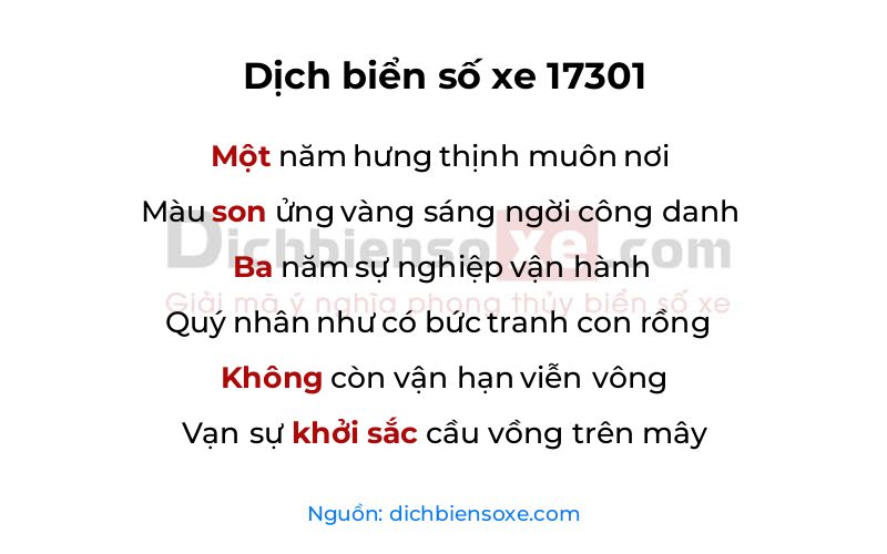 Dịch thơ biển số 17301