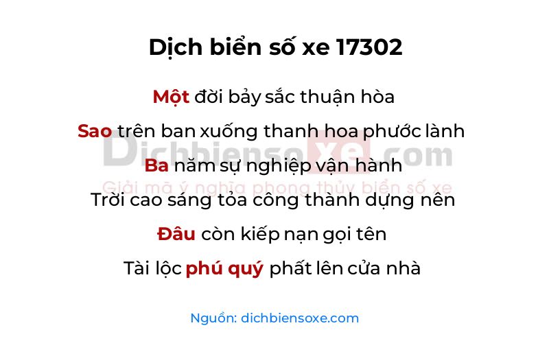 Dịch thơ biển số 17302