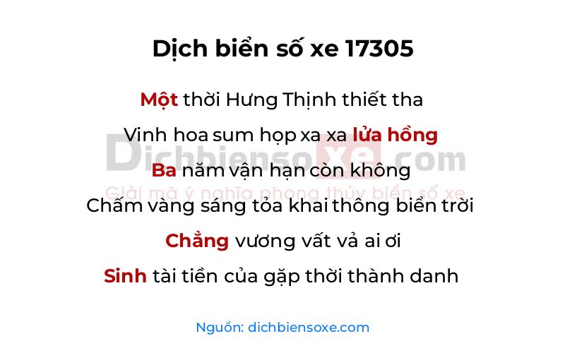 Dịch thơ biển số 17305
