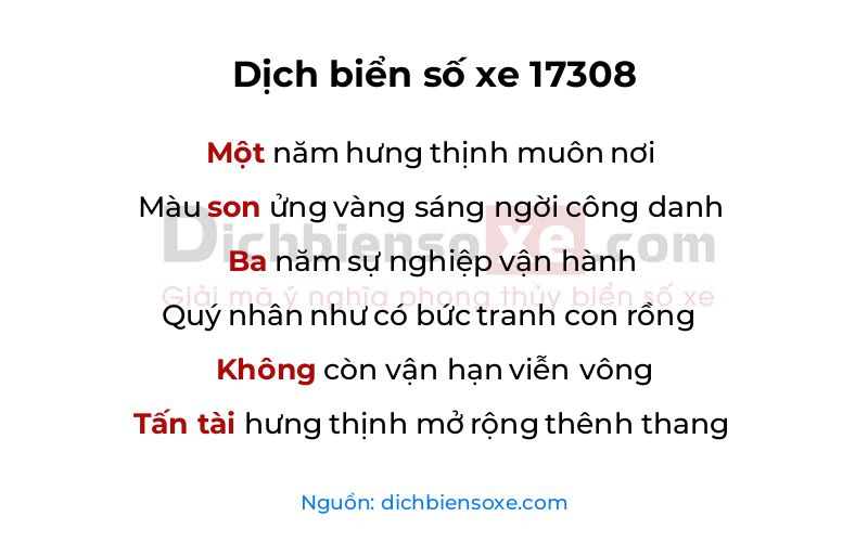 Dịch thơ biển số 17308