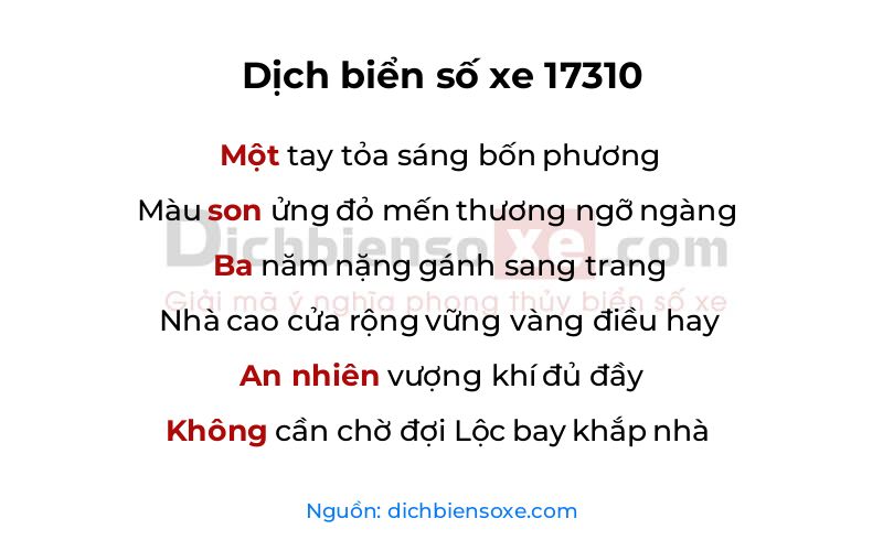 Dịch thơ biển số 17310